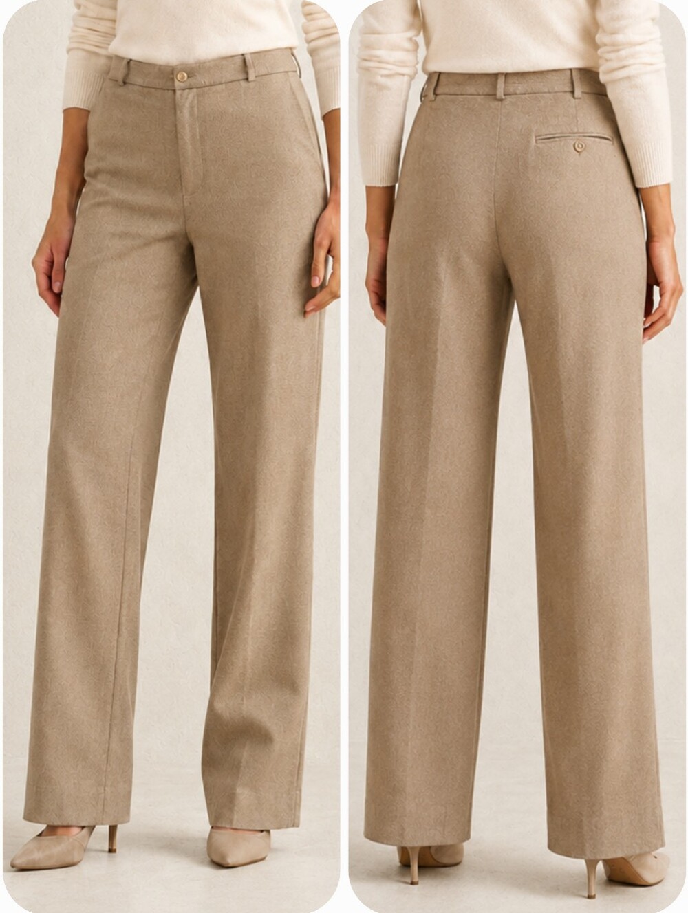 Lauren Ralph Lauren Wool Blend dress pants 14 Beige Wide Leg Trousers Office